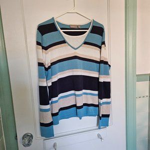 Croft & Barrow Blue and Tan Striped Sweater - Size Large
